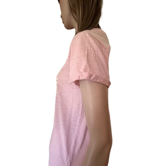 Lucky Brand Don't Worry be Lucky Tee T-Shirt Blush Pink Screen Print 100% Cotton - Picture 7 of 12